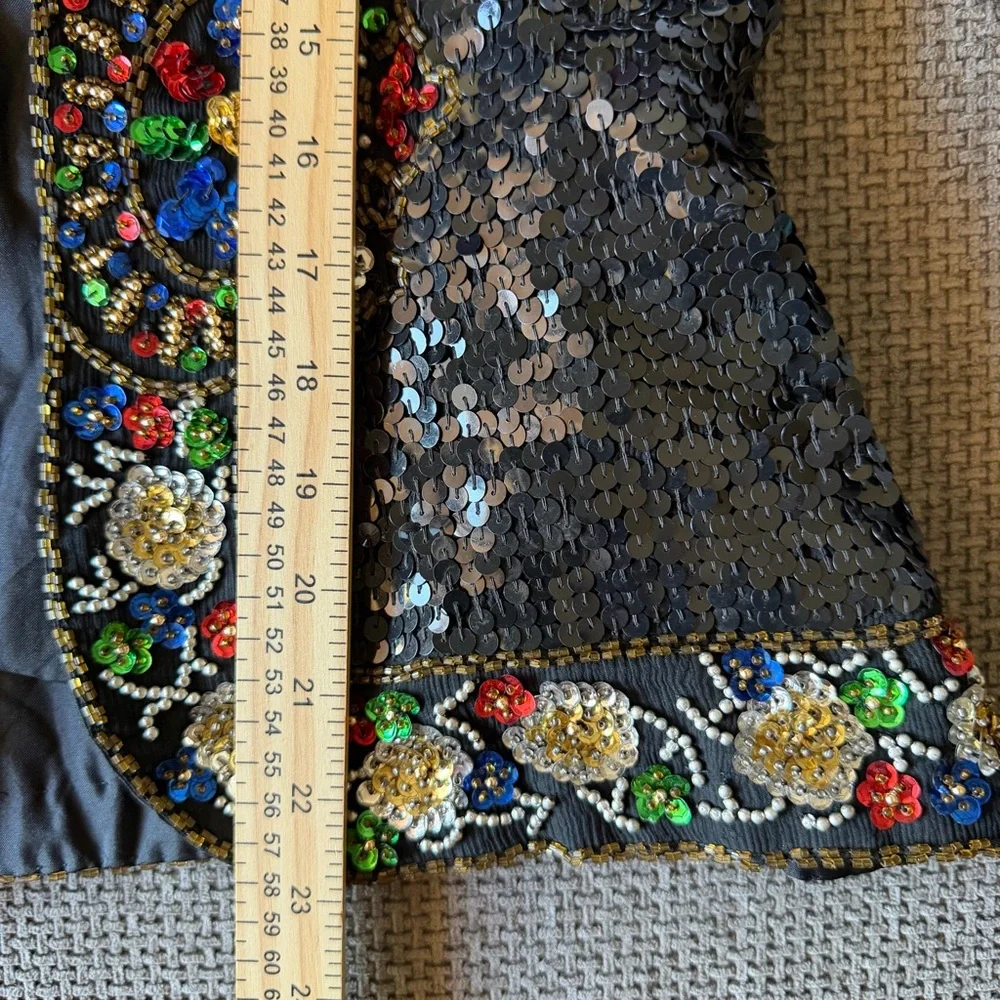 Floral Maximalist Sequin Beaded Jacket S Black Silk Vintage Stenay Whimsigoth